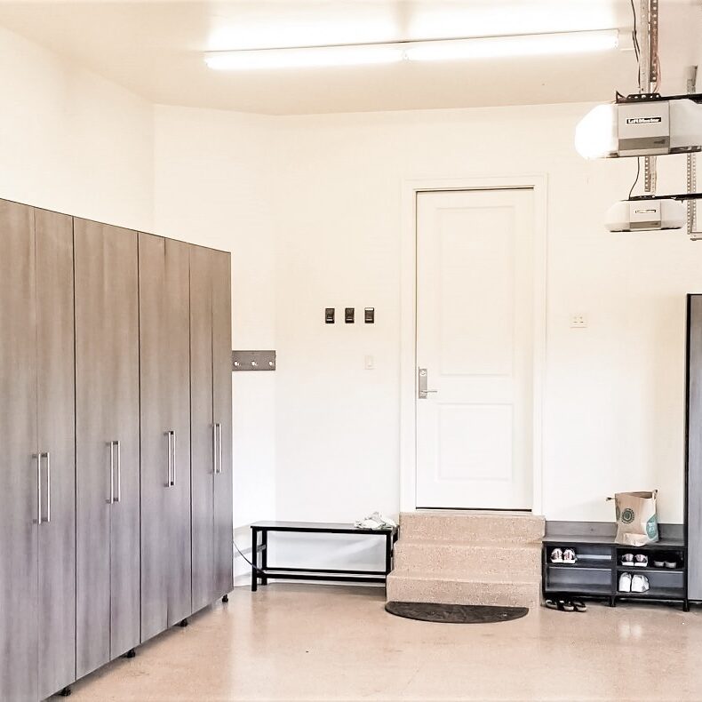 The Closet Butler Garage Project - Dark Wood Finish Cabinets